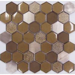 LIYA Mosaic Hexagon Brown Metal микс стеклянной и алюминиевой плитки-мозаики