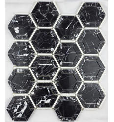 "Философия Мозаики" Hexagon Nero мраморная мозаика