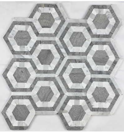 "Философия Мозаики" Hexagon Silver Grey мозаика из мрамора